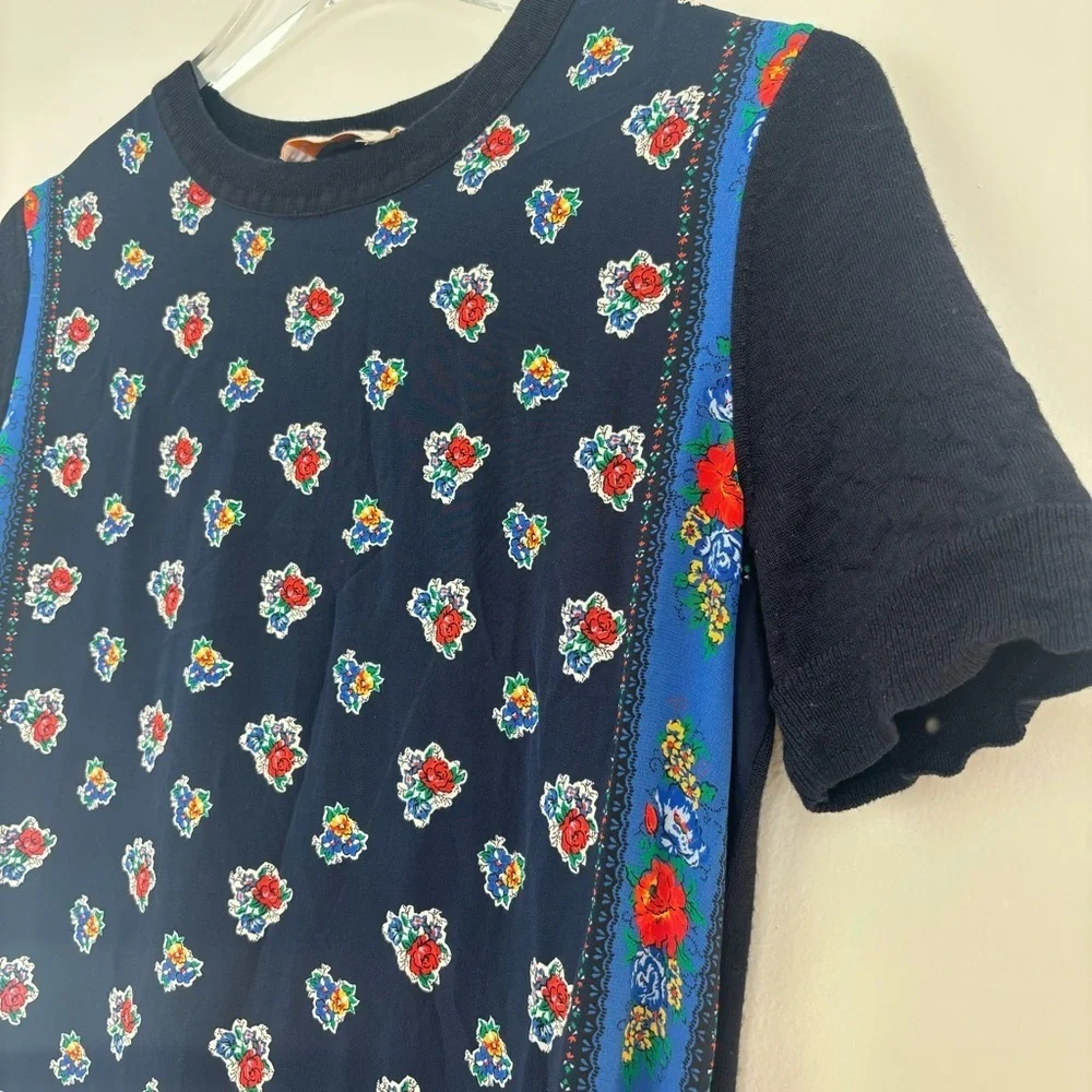 Tory Burch Navy Floral-Print Short-Sleeve Sheath Dress with Blue Trim - Picture 5 of 10